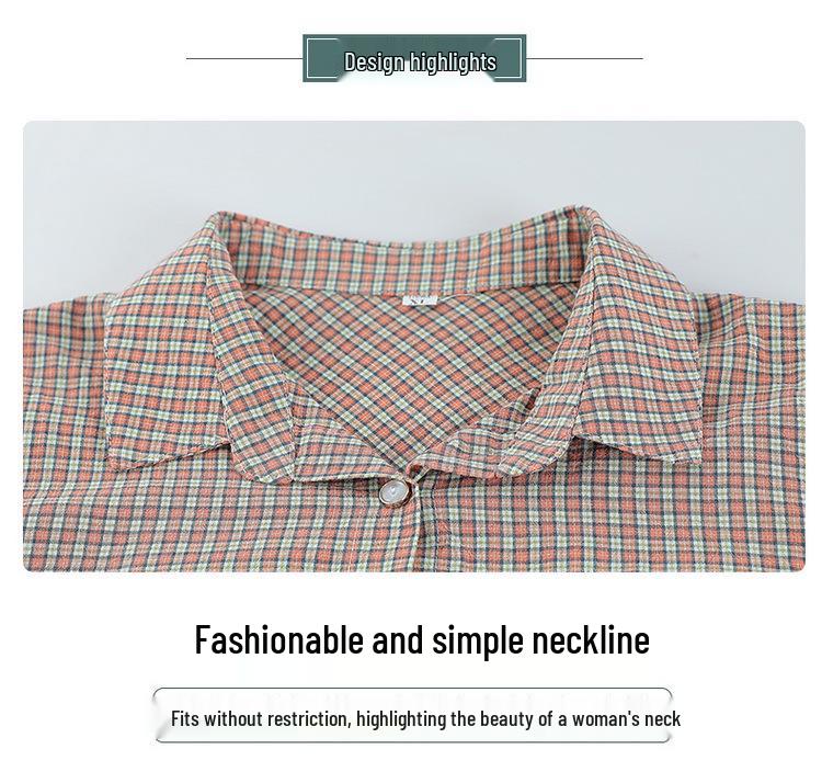 Spring Plaid Cotton Shirt for Young, Middle-Aged, and Elderly Women: Long-Sleeve Casual Wear