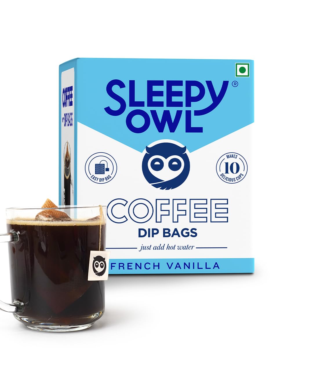 Sleepy Owl Coffee French Vanilla Coffee Dip Bags | Hot Brew Coffee |5 Minute Brew - No Equipment Required | 100% Arabica Beans | Set of 10 Bags -