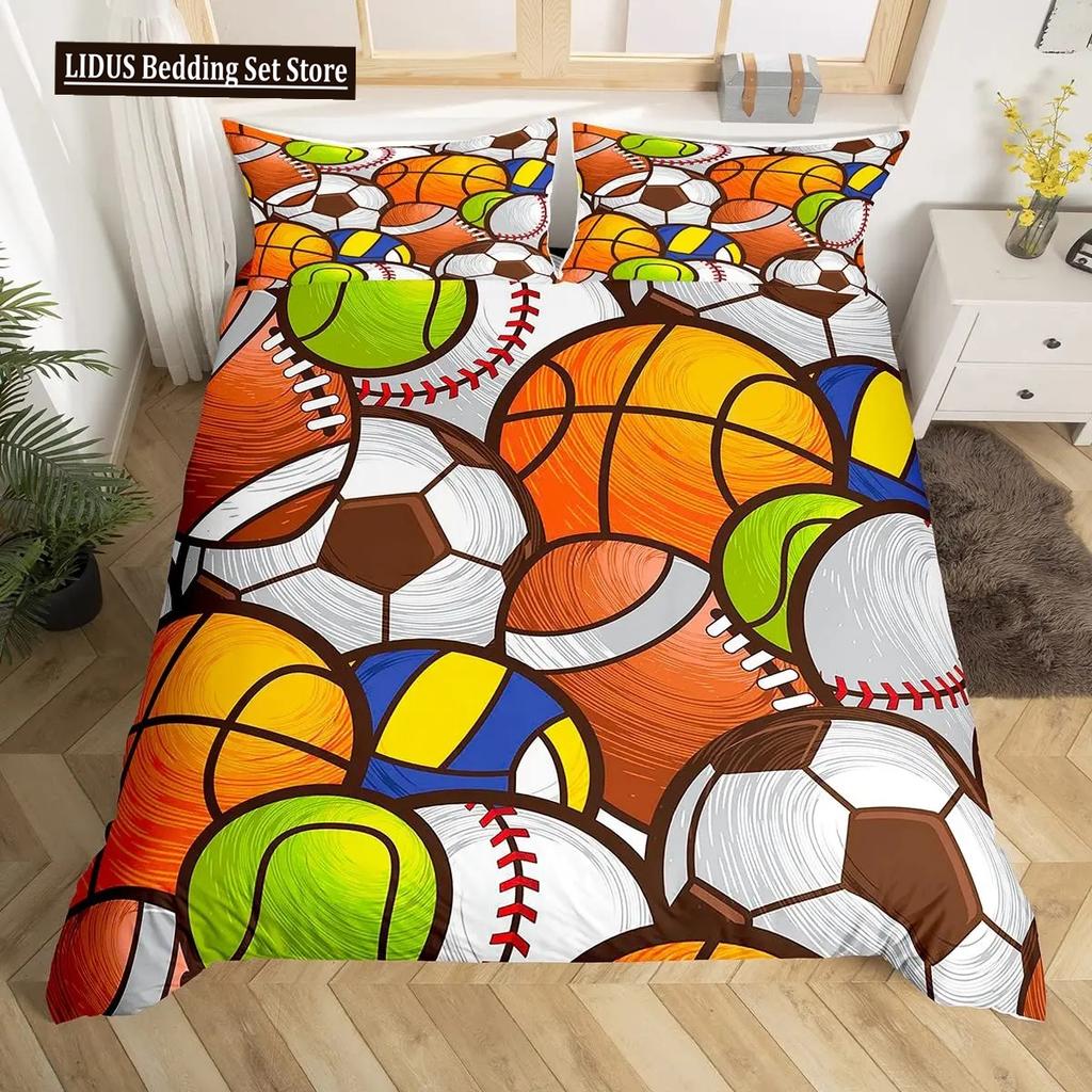 Tennis Ball Duvet Cover Set Sports Game Themed Bedding Set Twin Size For Boys Teens Adult Tennis Racket Ball Comforter Cover