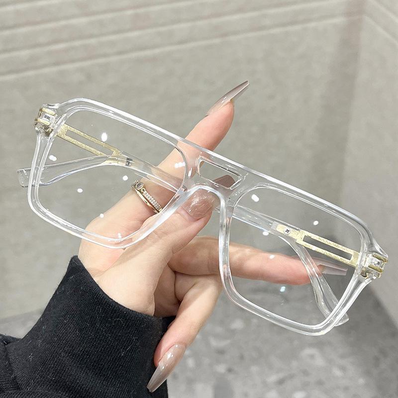 2026 Fashion Retro Large Frame Anti-Blue Light Glasses with Double Bridge