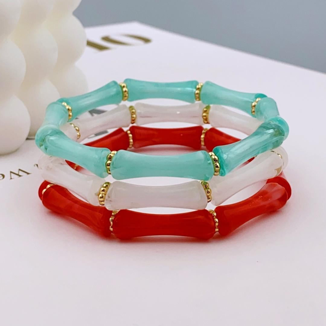 

3шт. Акриловый эластичный браслет с бусинами и разноцветными бамбуками для женщин, повседневный браслет для женщин