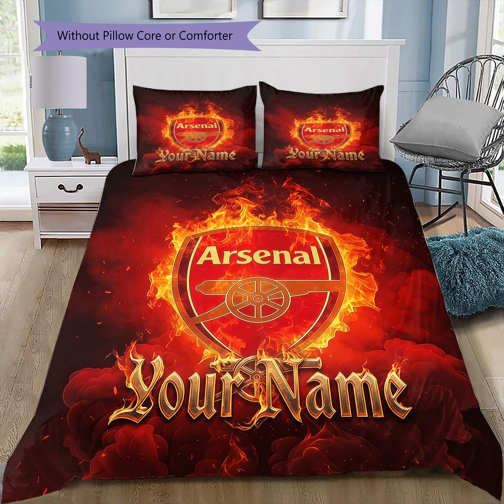 Arsenal F Custom Name Pattern Bedding Quilt Set Quilt Cover Pillowcase Home Birthday Gift(1 * Duvet Cover + 2 * Pillowcase, Without Core)