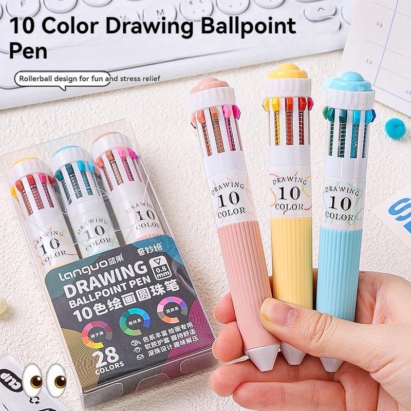 3Pcs/set Creative 10 in 1 Colored Drawing Ballpoint Pens Ballpoing Pens 58 Colors Student Stationery Cute Pen Office Supplies