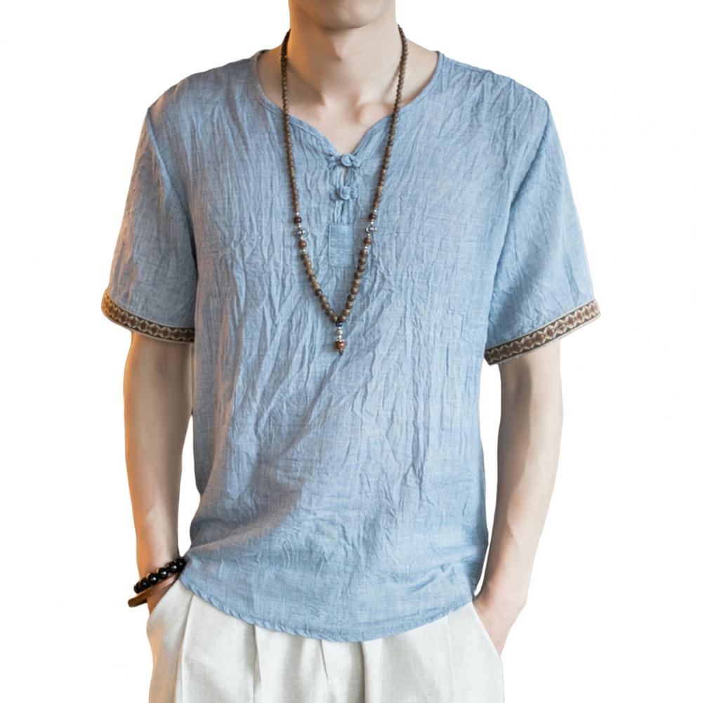 Binchi Keji Travel Heren T-shirt met korte mouwen en V-hals Lichtgewicht casual top Plus size effen kleur shirt Zomerkleding Dagelijkse kleding L