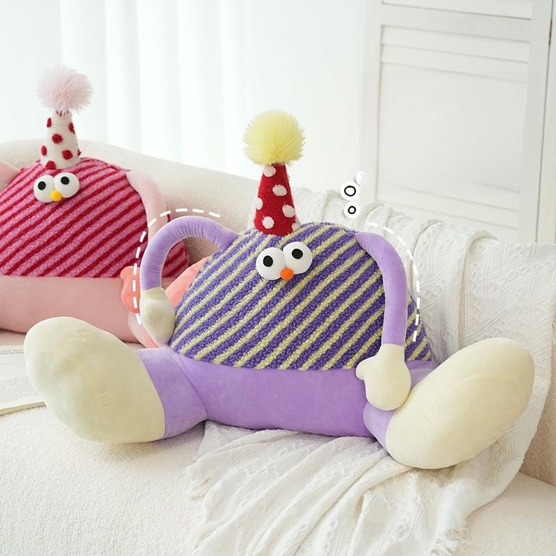 Cozy Monster Cartoon Plush Lumbar Pillow With Breathable Outer Cover For Girls Bedroom Lounge