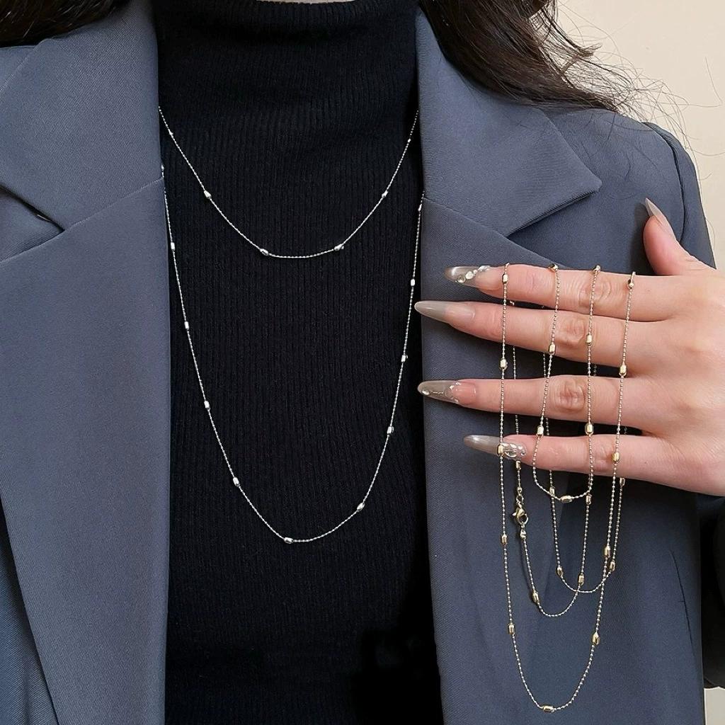Vintage Gold Silver Color Double Layered Long Stacking Choker Temperament Chain Necklace For Women Fashion Trendy New Jewelry