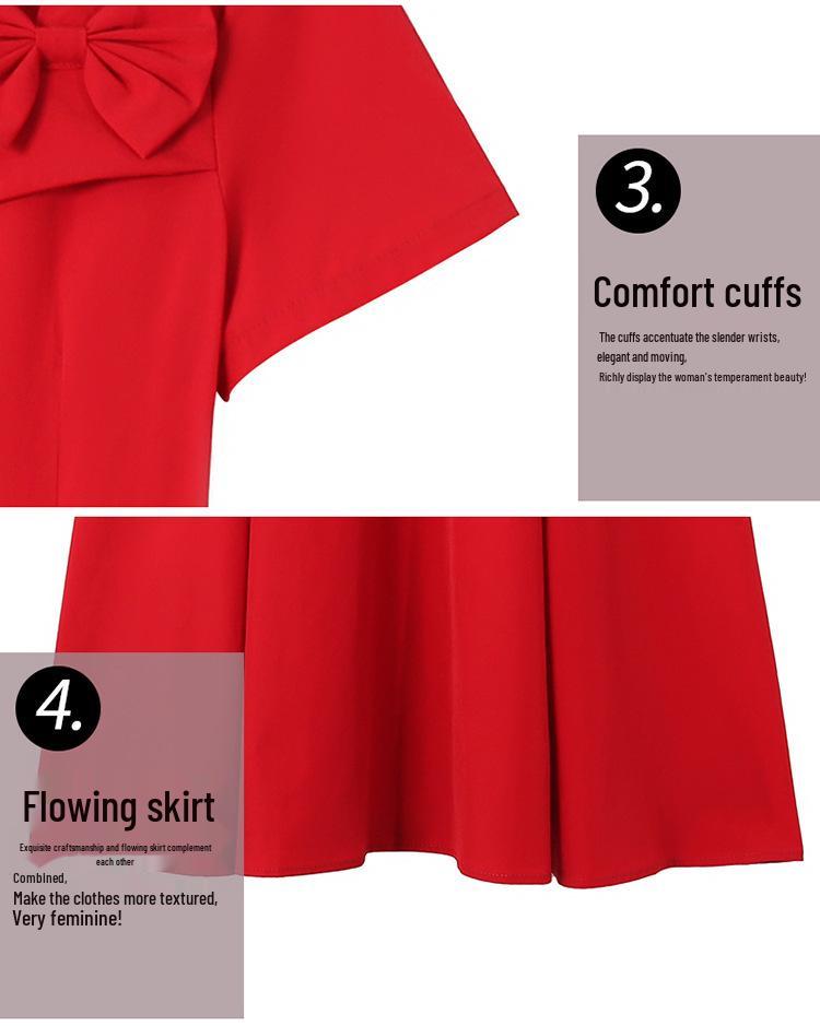 2026 Elegant Red French Short-Sleeve Slimming Plus Size Women's Dress