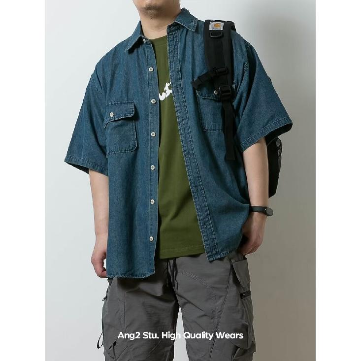 Short Sleeved Shirt Men'S Summer Japanese Retro Loose Casual Five Quarter Sleeved Shirt Trendy Brand Shirt Jacket