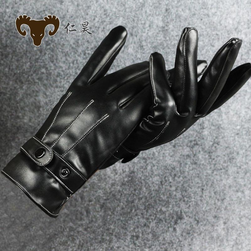 Touchscreen Lederhandschuhe Outdoor-Sportarten Samt Herren drei Sehnen, Herbst und Winter Koreanische Mode, Fahrradhandschuhe