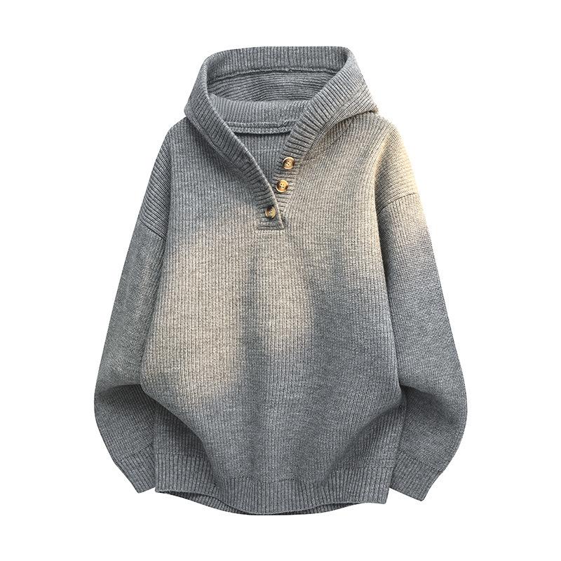 Sweater Men s 2026 Autumn and Winter New Youth Vitality Wind Loose Hooded Pullover Thickened Knitted Sweater M серый