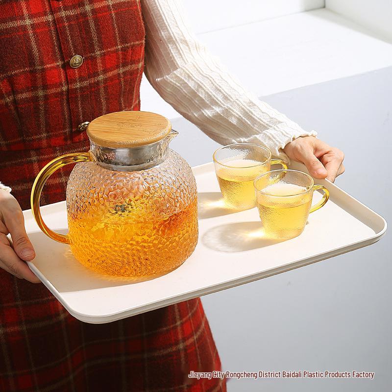 Wheat Straw Rectangular Coffee Table Tray for Teacups and Desserts