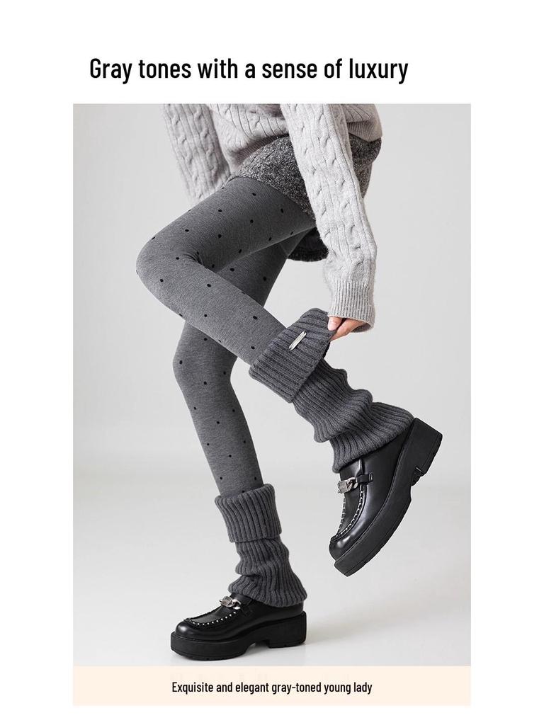 2025 New Style Gray Polka Dot Leggings - Women's Autumn/Winter Plush, Thick, Slimming Pantyhose
