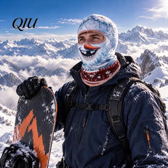 Winter Skiing Balaclava Velvet Face Mask for Christmas, Santa Snowman Reindeer Elf Balaclava, Cold Weather Guard Windproof Neck Gaiter Outdoor