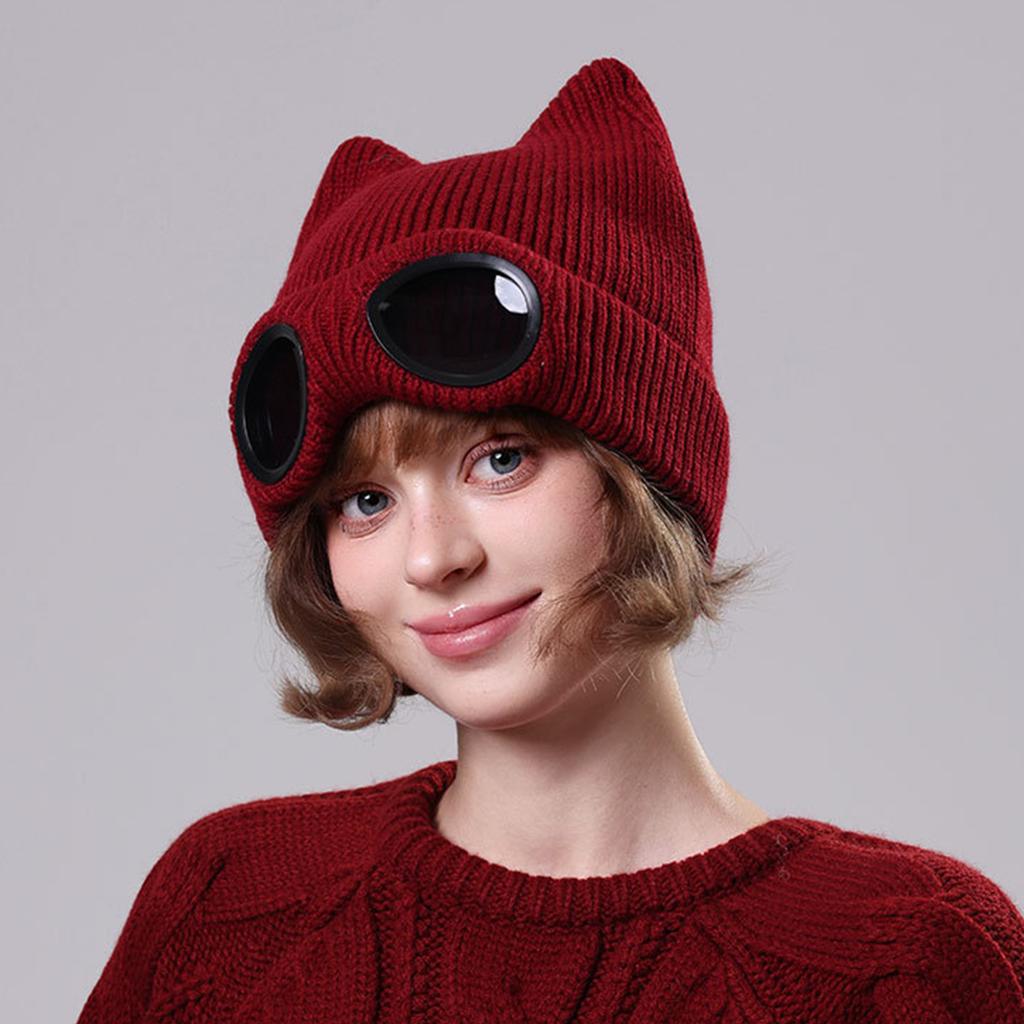 Men's And Women's Velvet Knitted Hats, Sunglasses, Warm Woolen Hats, Fashionable Flying Ski Hats