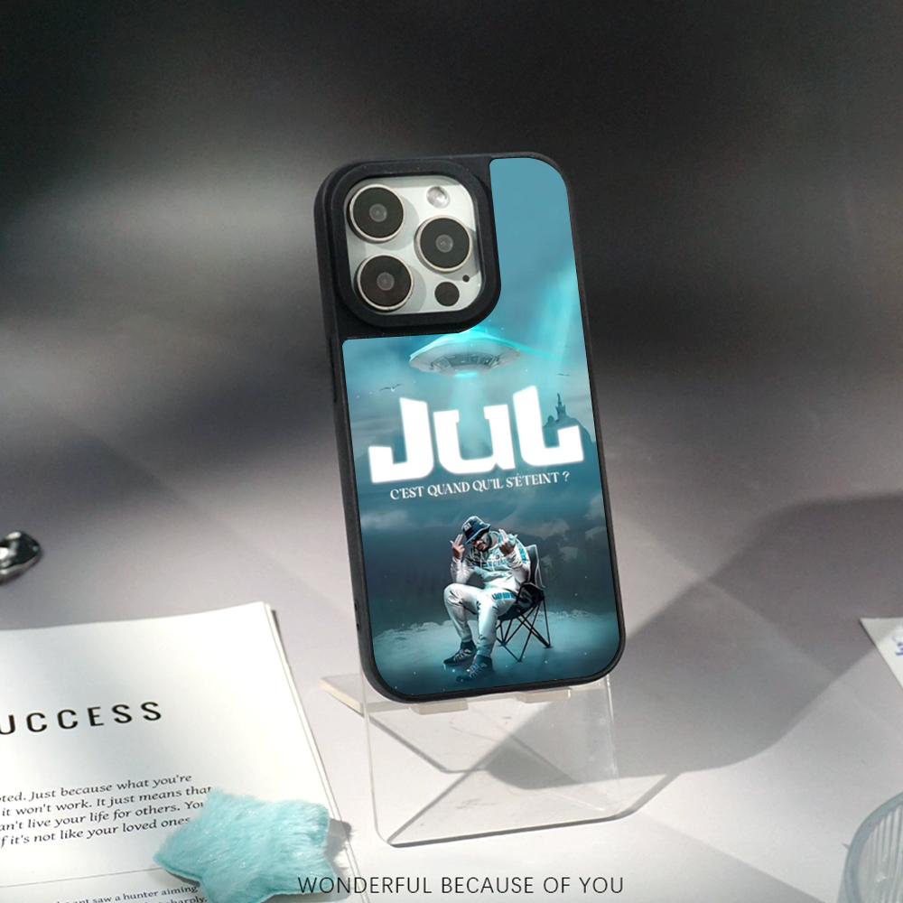 Cooler Sänger Pop JuL Logo Poster Handyhülle für iPhone 17 16 e 15 14 13 12 Pro Max Lammfell Silberrand Schutzhülle