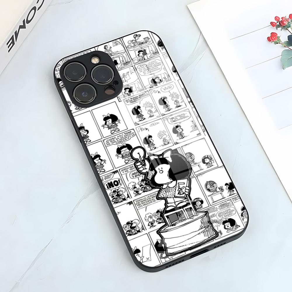 Cute Mafaldas Girl Phone Case For IPhone 17 Pro Max 15 Pro 16 14 Plus 12 13 Mini 11 Pro Shockproof Glass Cover