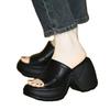 Thick-soled Slippers Women's Summer New Outer Wear Slope Heel One-word Drag Small Person Increases Height Versatile Lazy Cool Slippers Not Tired Feet