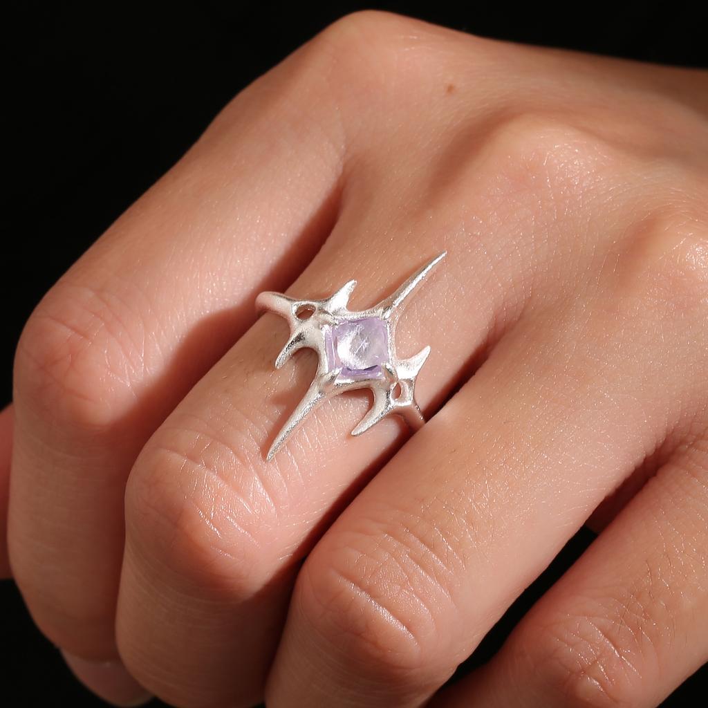 PANJBJ 925 Sterling Silver Four-pointed Star Shining Zircon Ring High-end Personalized Opening Adjustable Jewelry