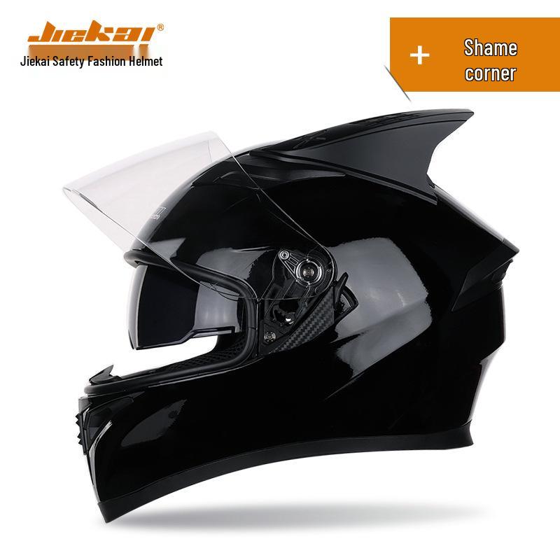 Jiekai Full Face Flip-Up Motorcycle Helmet for Men & Women with Horn Design - All Season Racing Safety Helmet.
