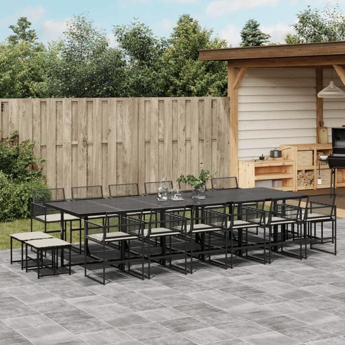 VidaXL 17 Pcs Garden Dining Set Black Cushions Wicker, Outdoor Dining Set, Dining Furniture of 3295022