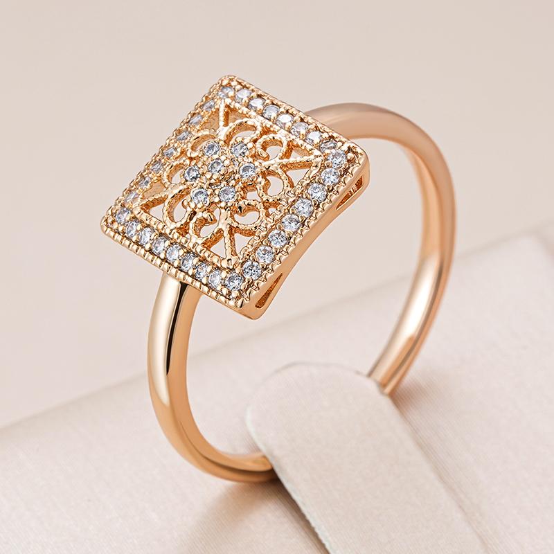 Unique Square Hollow Flower Ring For Women Fashion  Rose Gold Color With Natural Zircon Accessories Daily Fine Jewelry