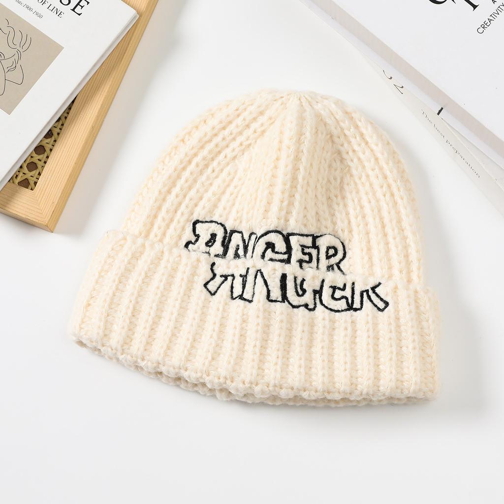 English Alphabet Embroidery Knitted Wool Hat Women's Hat Fashion Versatile English Alphabet Splicing Hat Women's