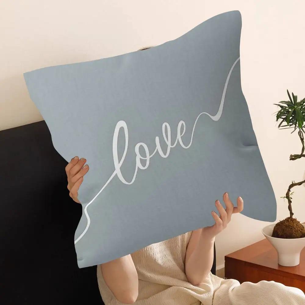 Romantic Love Quote Pillow Cover 2D Flat Printed Peach Skin Cushion Cover Valentine Gift For Sofa Wedding Bedroom Home Decor