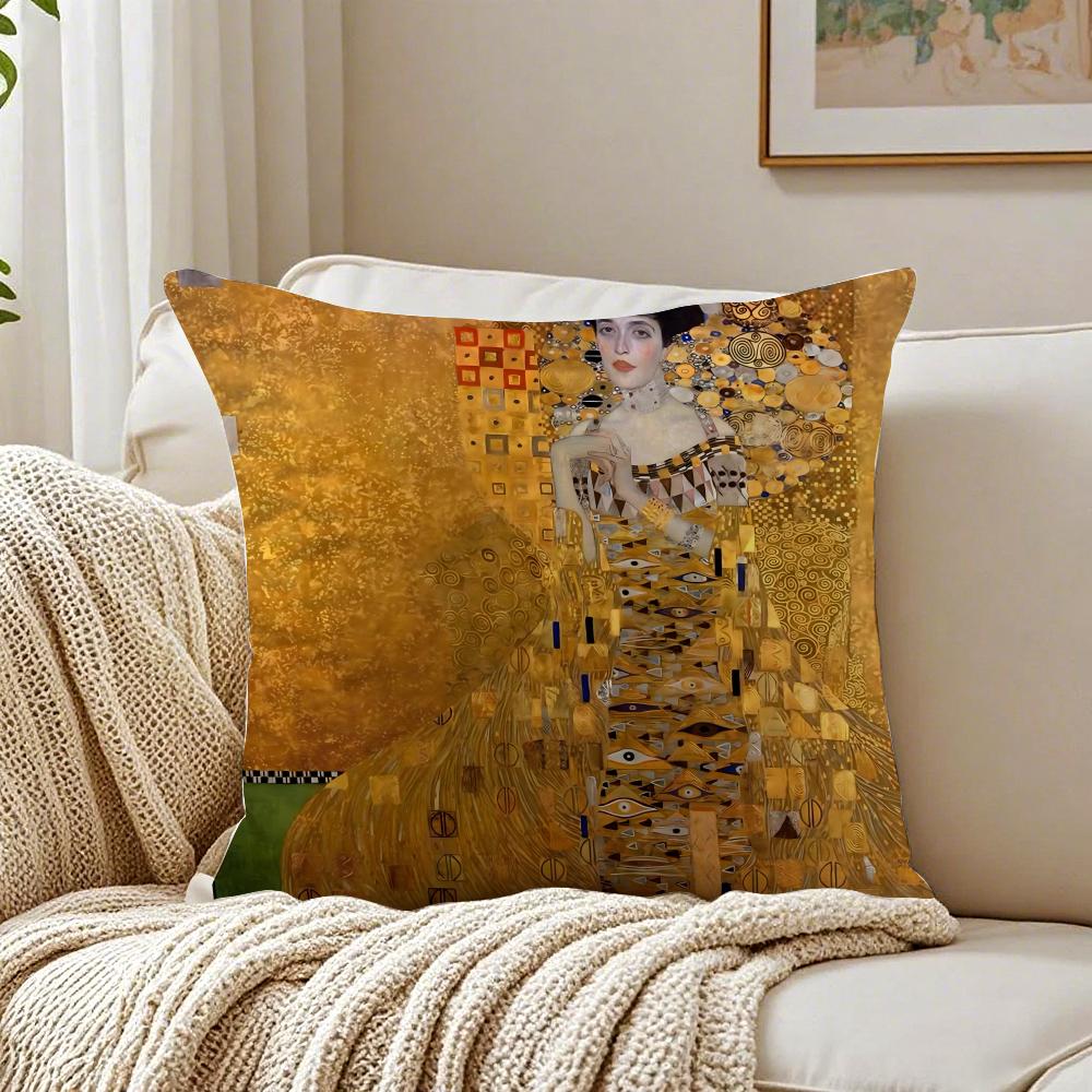 Art Luxurious Gustav Klimt Oil Painting Cushion Cover Linen Pillowcase Soft For Sofa Bed Home Room Decor