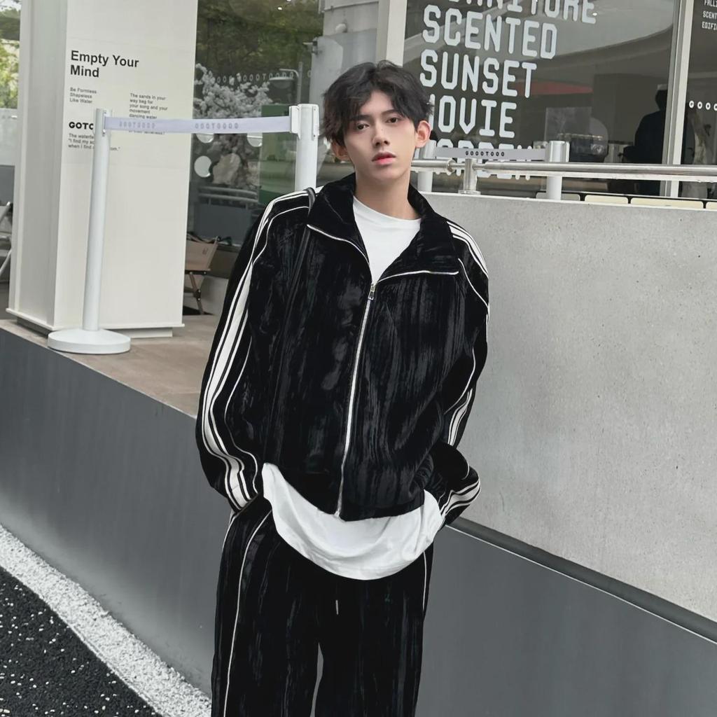 23 Autumn Stylish High-End Cardigan & Striped Sweatshirt Two-Piece Casual Suit for Couples