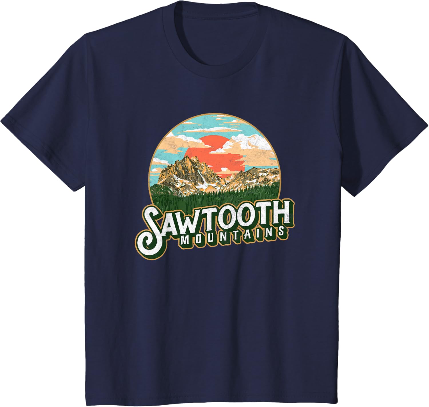 Sawtooth Mountains Idaho Vintage Retro Graphic Men T Shirt XXL