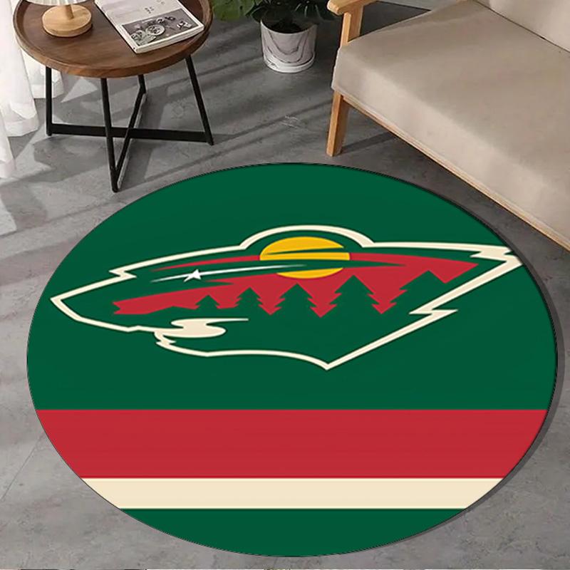1PC Minnesota-Wild Hockey Team Round Rug, Non-slip Chair Mat, Home Decor, Circle Carpet Perfect for Office, Bedroom, Living Room,Christmas Gift