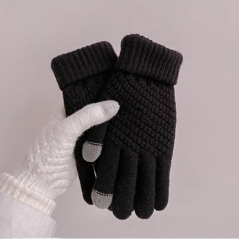 

Autumn and Winter Warm Gloves for Students Wool Knitted Thickened Velvet Cold-proof Cycling Jacquard Fingerless Gloves with Touch Screen for Women чорний