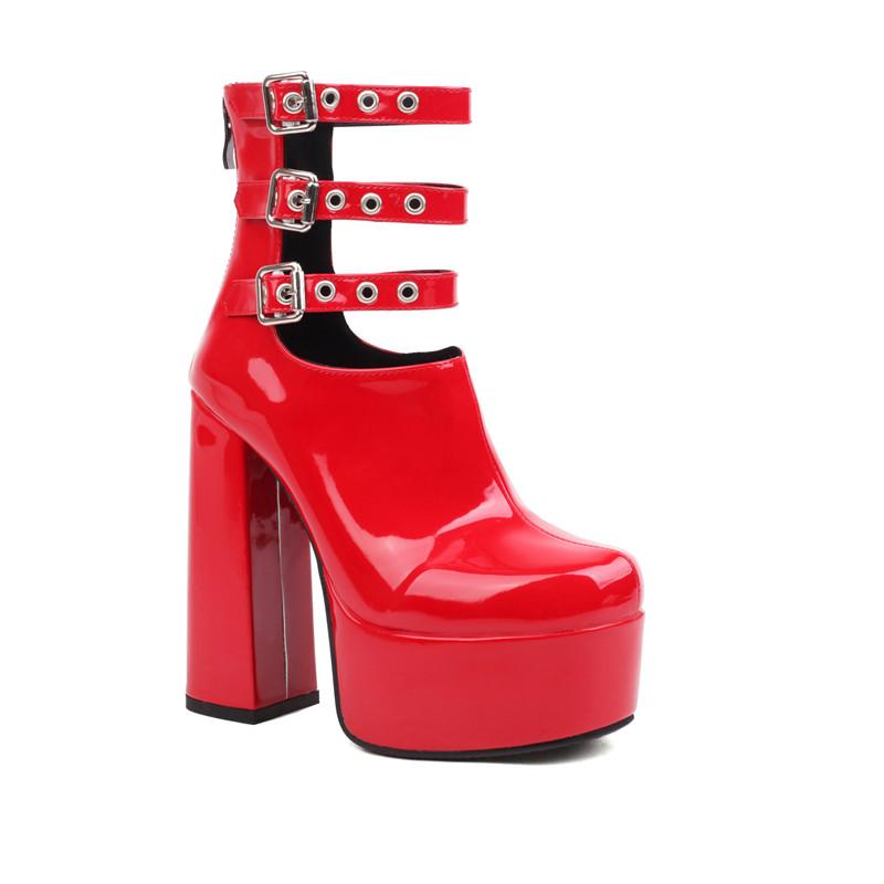 Женские короткие сапоги на высоком каблуке осень и зима новые сексуальные водонепроницаемые сапоги на толстом каблуке подходящие по цвету короткие сапоги большого размера 35 красный 7898₽