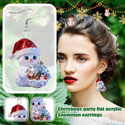 Kolczyki Bałwanki Kula Śnieżna Impreza Świąteczna Płaskie Akrylowe Kolczyki Bałwanki