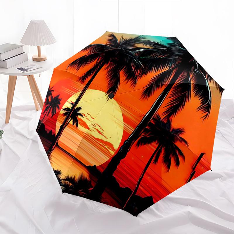 

1pc Tropical Sunset with Palm Trees Umbrella with Plastic Handle,Compact & Stylish,Cartoon Pattern,Outdoor UmbrellaPT443
