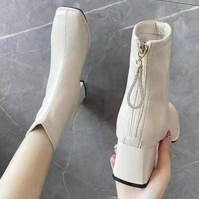Autumn and Winter New Short Boots Women's Thick Heel Single Boots 2025 French High Heels Thin Leather Boots Fashion Outside Martin Boots