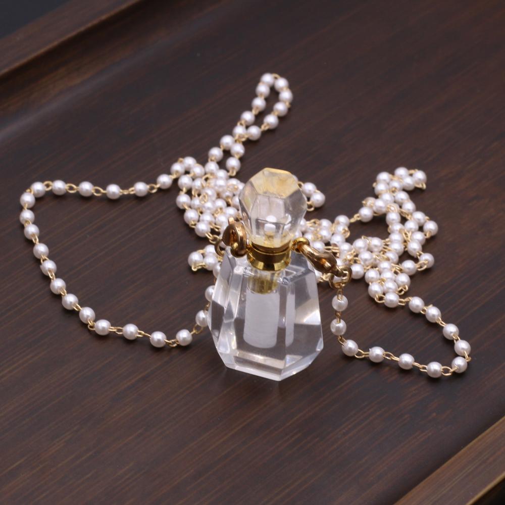 1 bucă piatră naturală de modă cuarț transparent sticla de parfum pandantiv perle coliere cu lanț pentru femei articole de bijuterii de nuntă