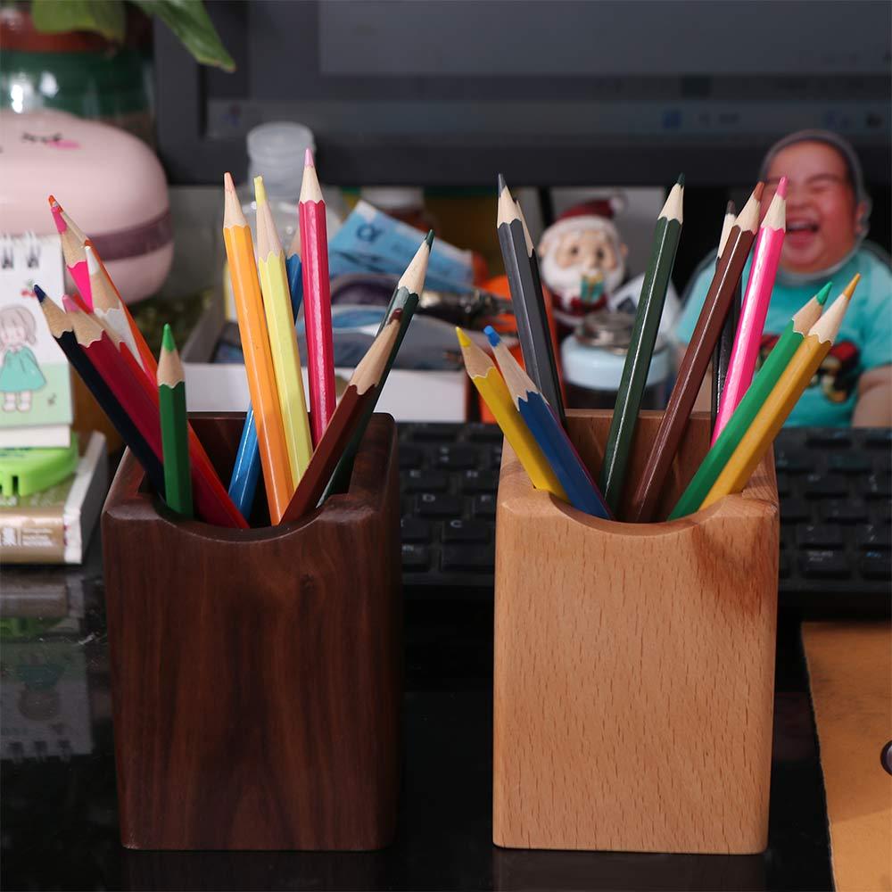 Large Capacity Wood Storage Box Multiple-use Pen Holder Cup Stationery Desk Organizer School