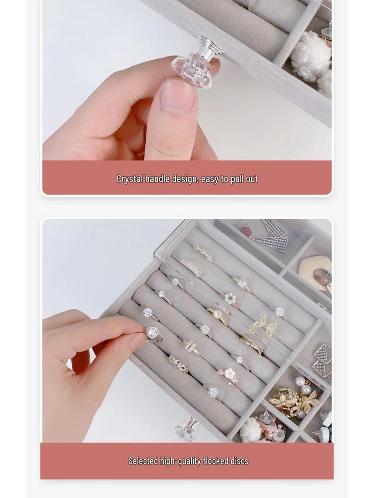 Triple-Layer Velvet Jewelry Box: Dustproof Drawer-Style Organizer and Decorative Storage
