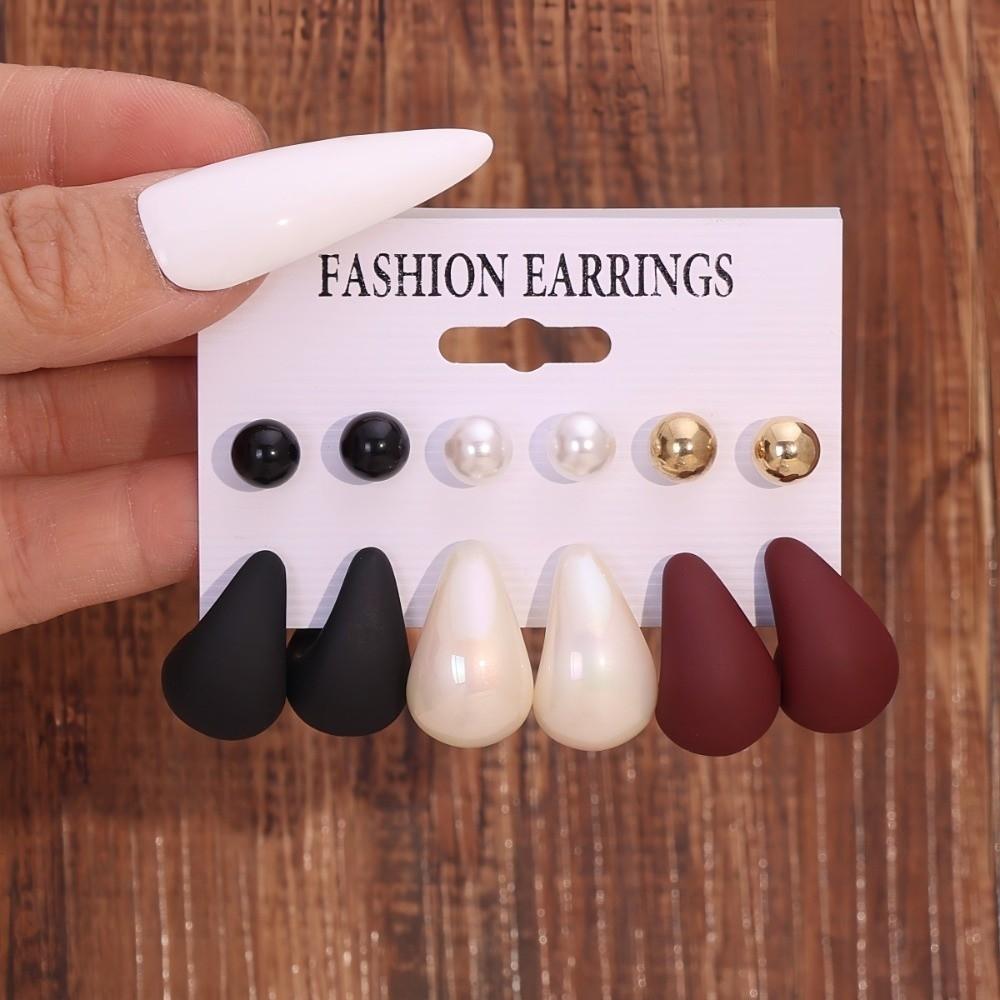 6pairs Chunky Water-drop Drop Earrings Glossy Luxury Chunky Waterdrop Earrings Matte Finish Bead Stud Earring