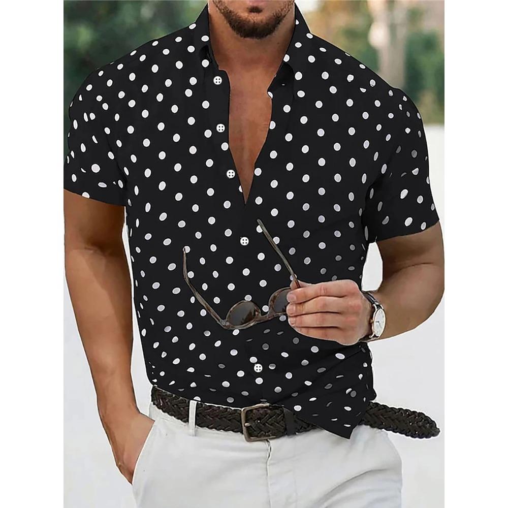 Men's Shirt Button Down Shirt Casual Shirt Summer Shirt Beach Shirt Black White Red White Green Short Sleeve Polka Dot Lapel