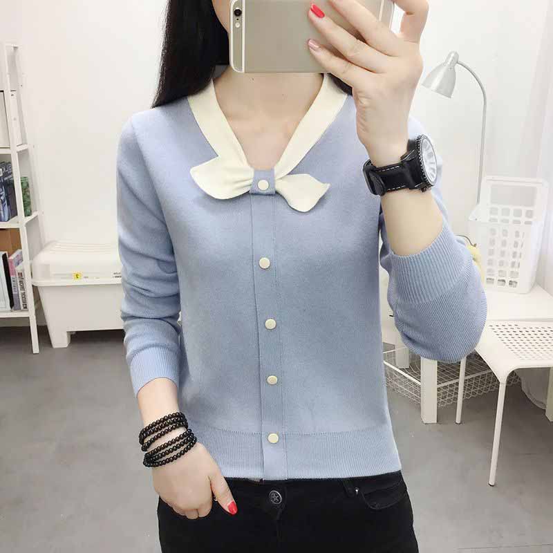 Sweaters Women's Long Sleeved Knitwear Short Top Undercoat Women's Spring New Bow Neck Slim