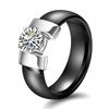 6MM Ceramic Couple Rings Black White Zircon Minimalist Stylish Wedding Bands for Men Women