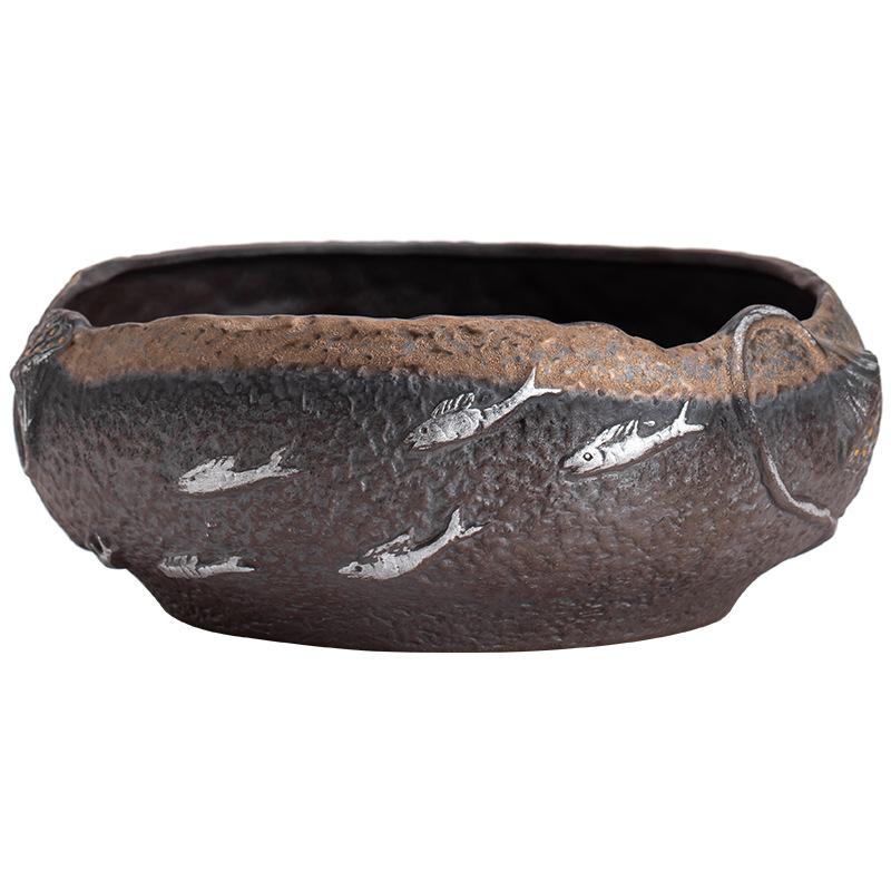 Japanese Gilding Iron Glaze Tea Wash Stoneware Cup Wash Writing-Brush Washer Tea Basin Tea Residue Barrel Tea Ceremony Utensils