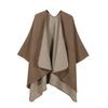 Double Sided Solid Color Open Front Poncho Cape Soft Woven Travel Blanket Wrap Shawl