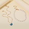2 Pcs/set Women's Necklace Butterfly-shape Pendant All-match S Pearl Double-deck Necklace set