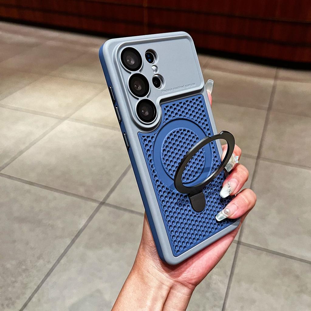 Applicable To Samsung S26Ultra Mobile Phone Case, Armor, Fine Hole Mesh Bracket S26 Magnetic Charging S25U Protective Case