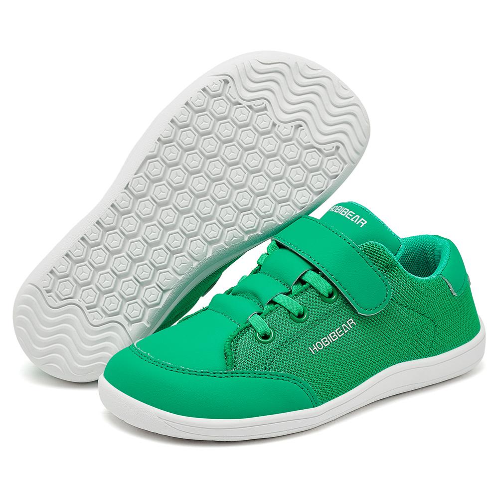 HOBIBEAR Kids Wide Toe Barefoot Shoes Boys Girls Minimalist Sneakers Lightweight Hook Loop Mesh Artificial Leather Shoes