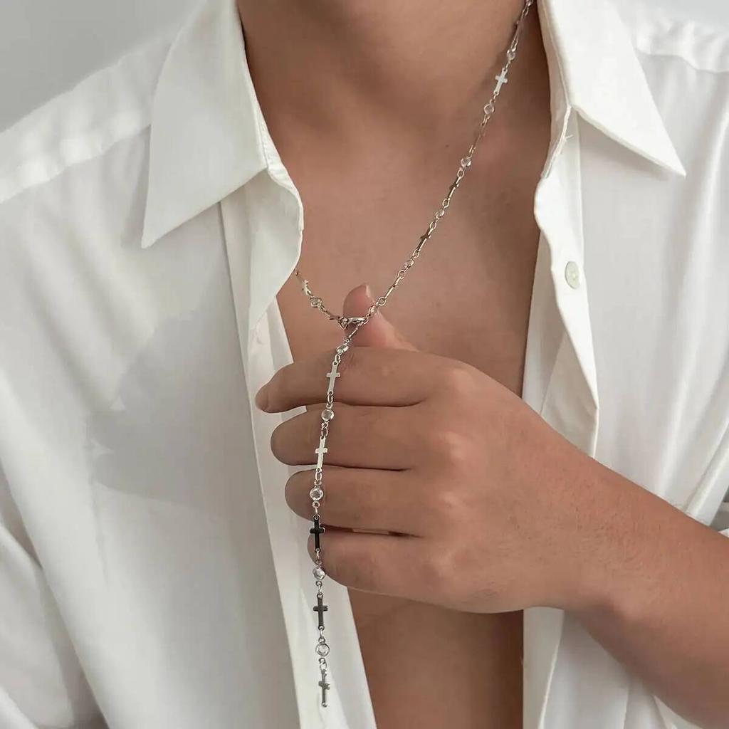 IngeSight.Z Einfacher Y-förmiger Anhänger Lange Halskette Herren Hip Hop Silberfarbener Choker Pulloverkette 2026 Trendiger Halsschmuck Geschenke