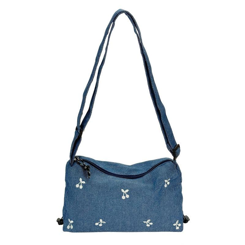 Niche design pleated drawstring canvas bag large capacity lightweight commuter single shoulder oblique span bag casual cloth bag